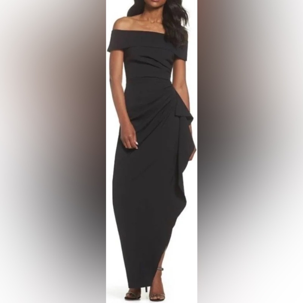 Vince Camino Off the Shoulder Ruffled Crepe Maxi Gown Black NWT Size 10